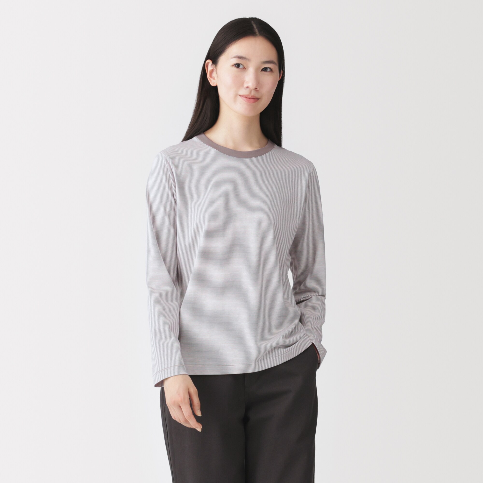 婦人　天竺編みクルーネック長袖Ｔシャツ