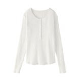 婦人　透かし柄ヘンリーネック長袖Ｔシャツ