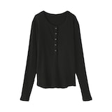 婦人　透かし柄ヘンリーネック長袖Ｔシャツ
