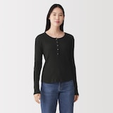 婦人　透かし柄ヘンリーネック長袖Ｔシャツ