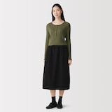 婦人　透かし柄ヘンリーネック長袖Ｔシャツ