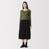 婦人　透かし柄ヘンリーネック長袖Ｔシャツ