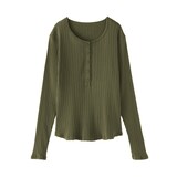 婦人　透かし柄ヘンリーネック長袖Ｔシャツ