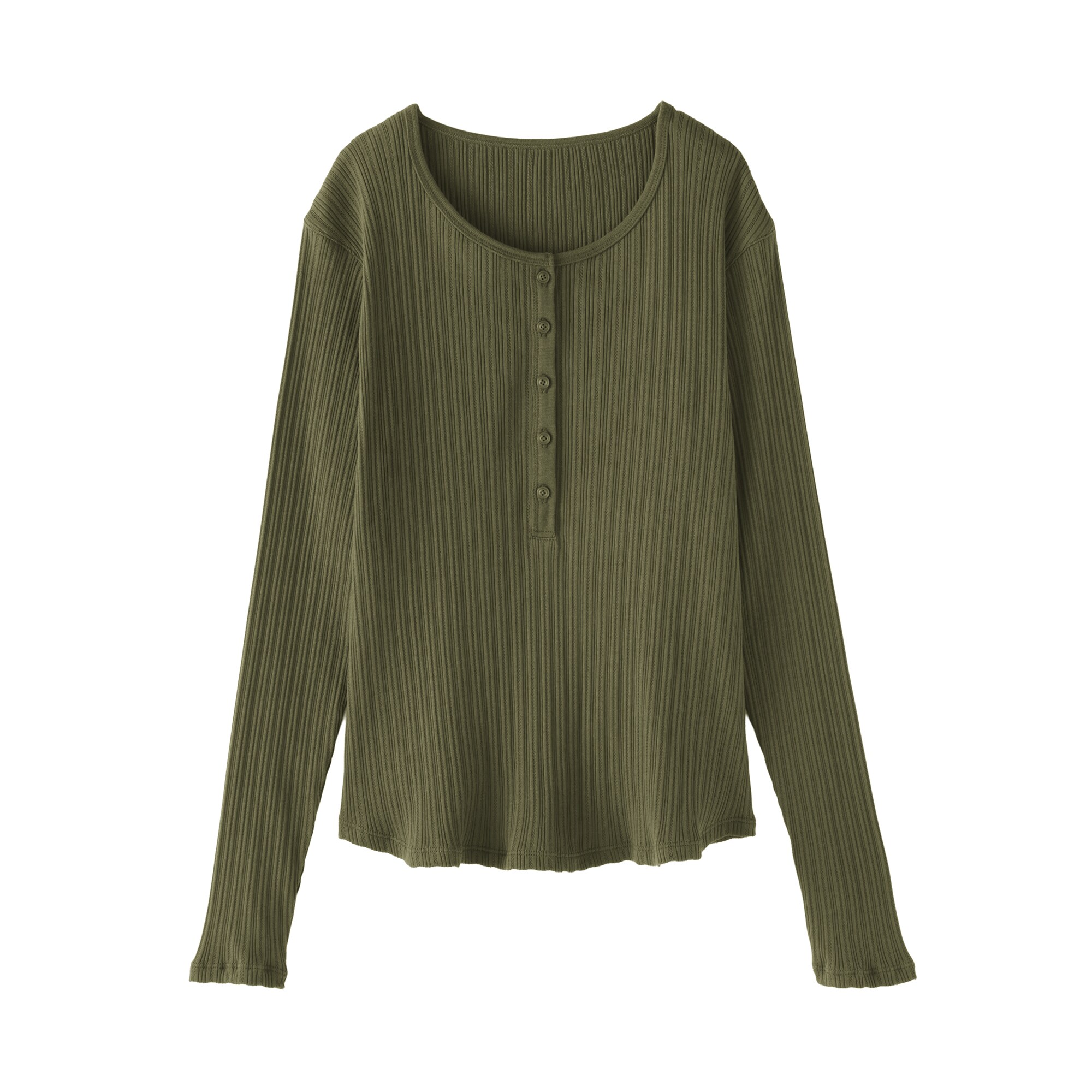 婦人　透かし柄ヘンリーネック長袖Ｔシャツ