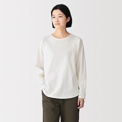 婦人　カポック混天竺編みクルーネック長袖Ｔシャツ