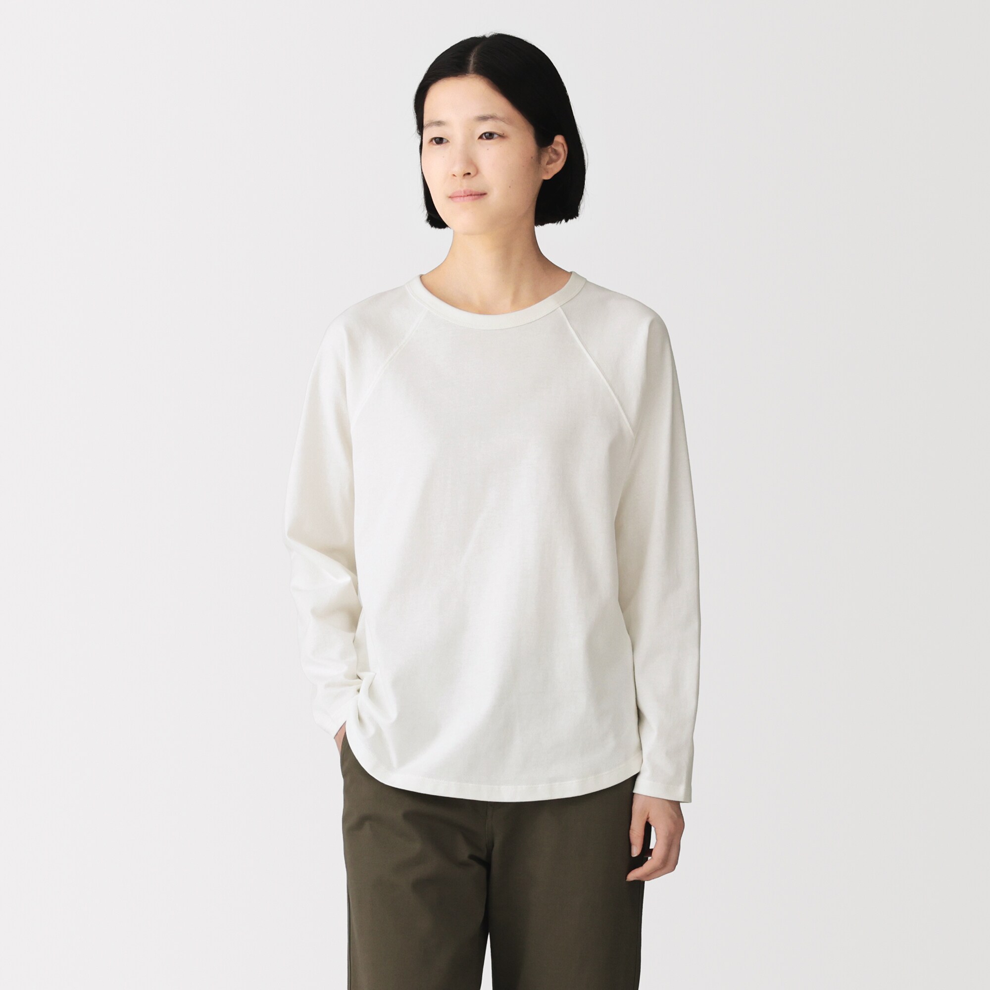 婦人　カポック混天竺編みクルーネック長袖Ｔシャツ