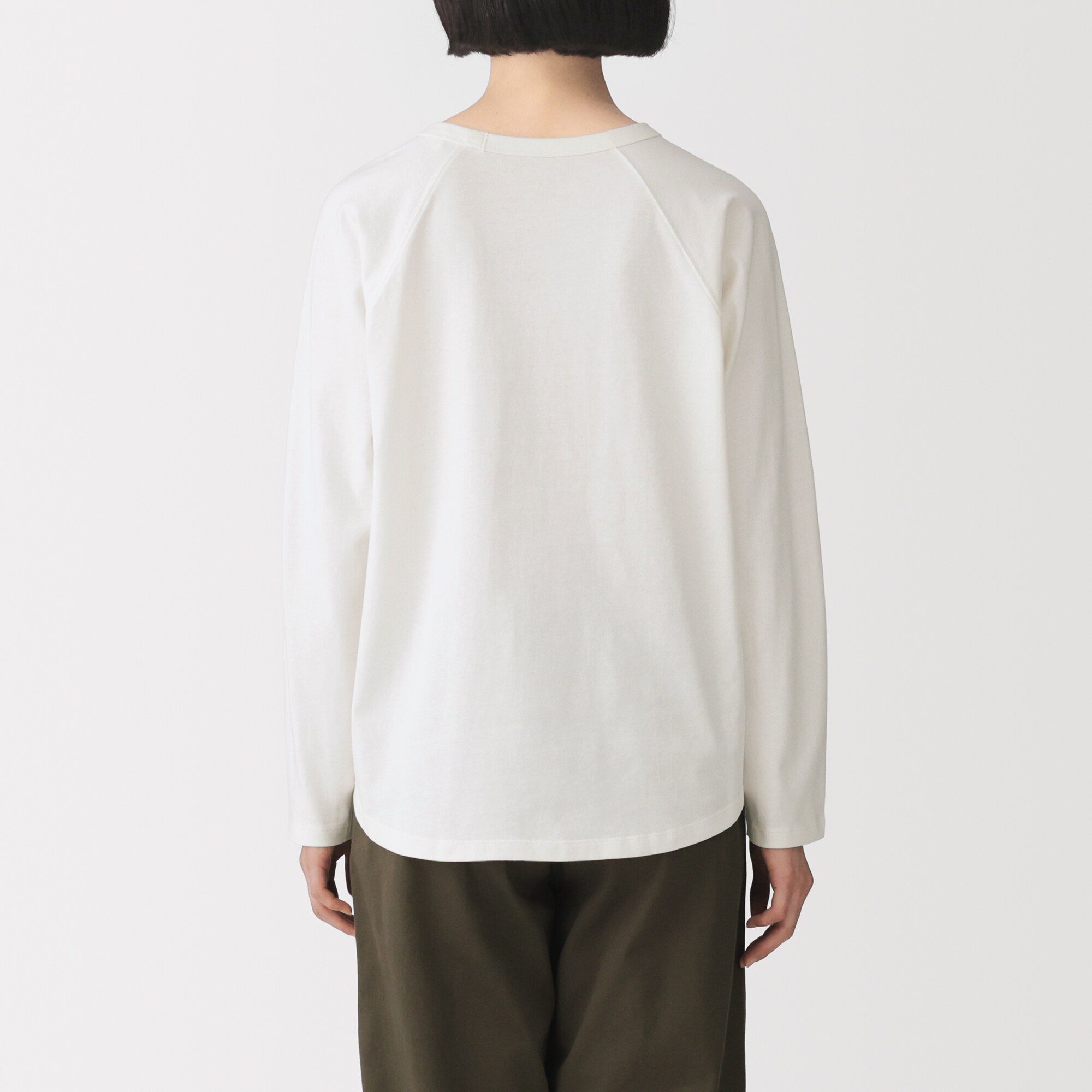 婦人　カポック混天竺編みクルーネック長袖Ｔシャツ