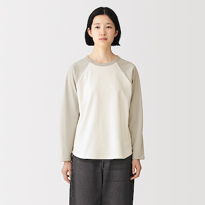 【９月上旬発売予定】婦人　カポック混天竺編みクルーネック長袖Ｔシャツ