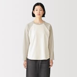 婦人　カポック混天竺編みクルーネック長袖Ｔシャツ