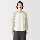 婦人　カポック混天竺編みクルーネック長袖Ｔシャツ