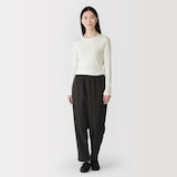 婦人　カシミヤ混リブ編みクルーネック長袖Ｔシャツ