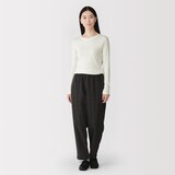 婦人　カシミヤ混リブ編みクルーネック長袖Ｔシャツ