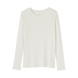 婦人　カシミヤ混リブ編みクルーネック長袖Ｔシャツ