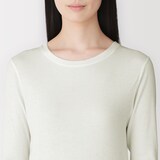 婦人　カシミヤ混リブ編みクルーネック長袖Ｔシャツ