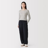 婦人　カシミヤ混リブ編みクルーネック長袖Ｔシャツ