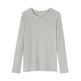 婦人　カシミヤ混リブ編みクルーネック長袖Ｔシャツ