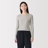 婦人　カシミヤ混リブ編みクルーネック長袖Ｔシャツ