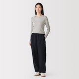 婦人　カシミヤ混リブ編みクルーネック長袖Ｔシャツ
