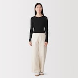 婦人　カシミヤ混リブ編みクルーネック長袖Ｔシャツ