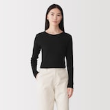 婦人　カシミヤ混リブ編みクルーネック長袖Ｔシャツ