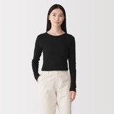 婦人　カシミヤ混リブ編みクルーネック長袖Ｔシャツ