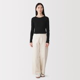 婦人　カシミヤ混リブ編みクルーネック長袖Ｔシャツ