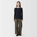婦人　カシミヤ混リブ編みクルーネック長袖Ｔシャツ