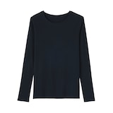 婦人　カシミヤ混リブ編みクルーネック長袖Ｔシャツ