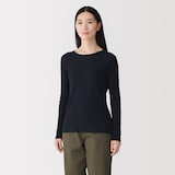 婦人　カシミヤ混リブ編みクルーネック長袖Ｔシャツ