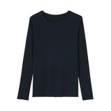 婦人　カシミヤ混リブ編みクルーネック長袖Ｔシャツ