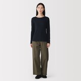婦人　カシミヤ混リブ編みクルーネック長袖Ｔシャツ