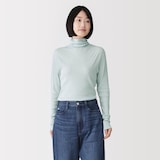 婦人　カシミヤ混リブ編みタートルネック長袖Ｔシャツ