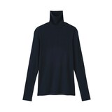 婦人　カシミヤ混リブ編みタートルネック長袖Ｔシャツ