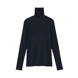 婦人　カシミヤ混リブ編みタートルネック長袖Ｔシャツ