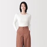 婦人　透かし柄クルーネック長袖Ｔシャツ