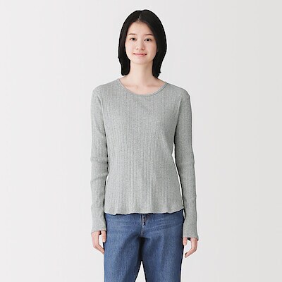 【８月中旬発売予定】婦人　透かし柄クルーネック長袖Ｔシャツ