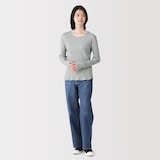 婦人　透かし柄クルーネック長袖Ｔシャツ