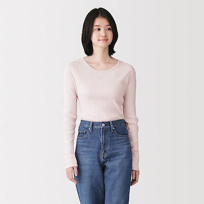 婦人　透かし柄クルーネック長袖Ｔシャツ