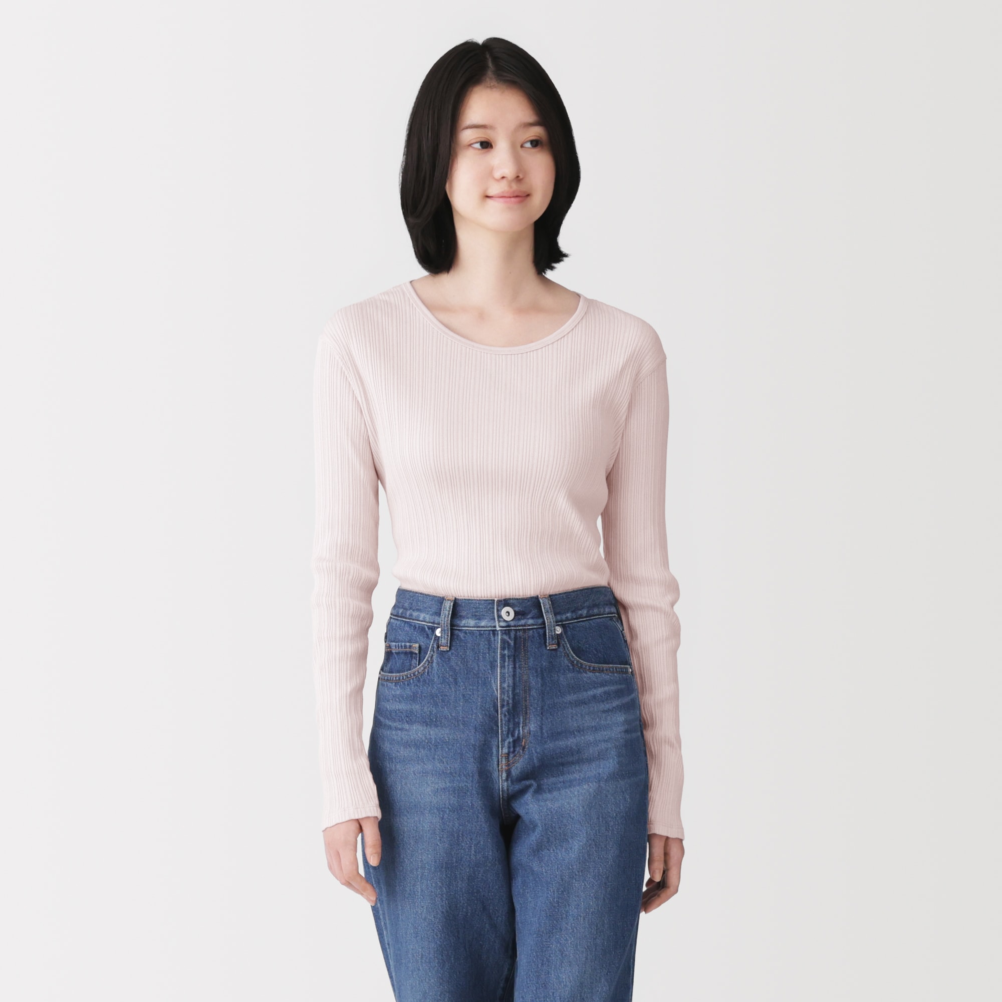婦人　透かし柄クルーネック長袖Ｔシャツ