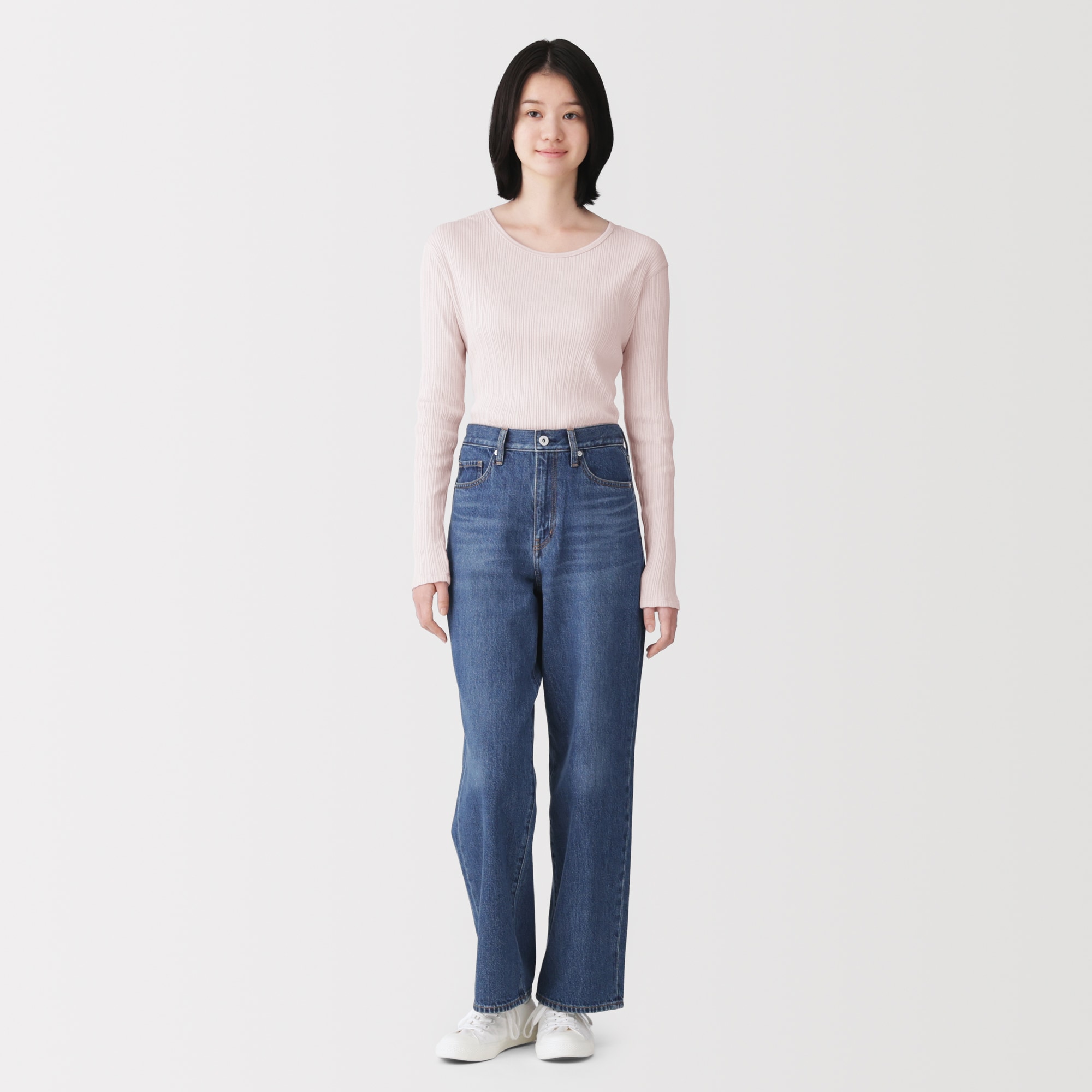 婦人　透かし柄クルーネック長袖Ｔシャツ