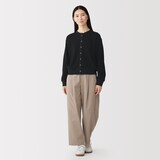 婦人　ワッフル編みクルーネックカーディガン