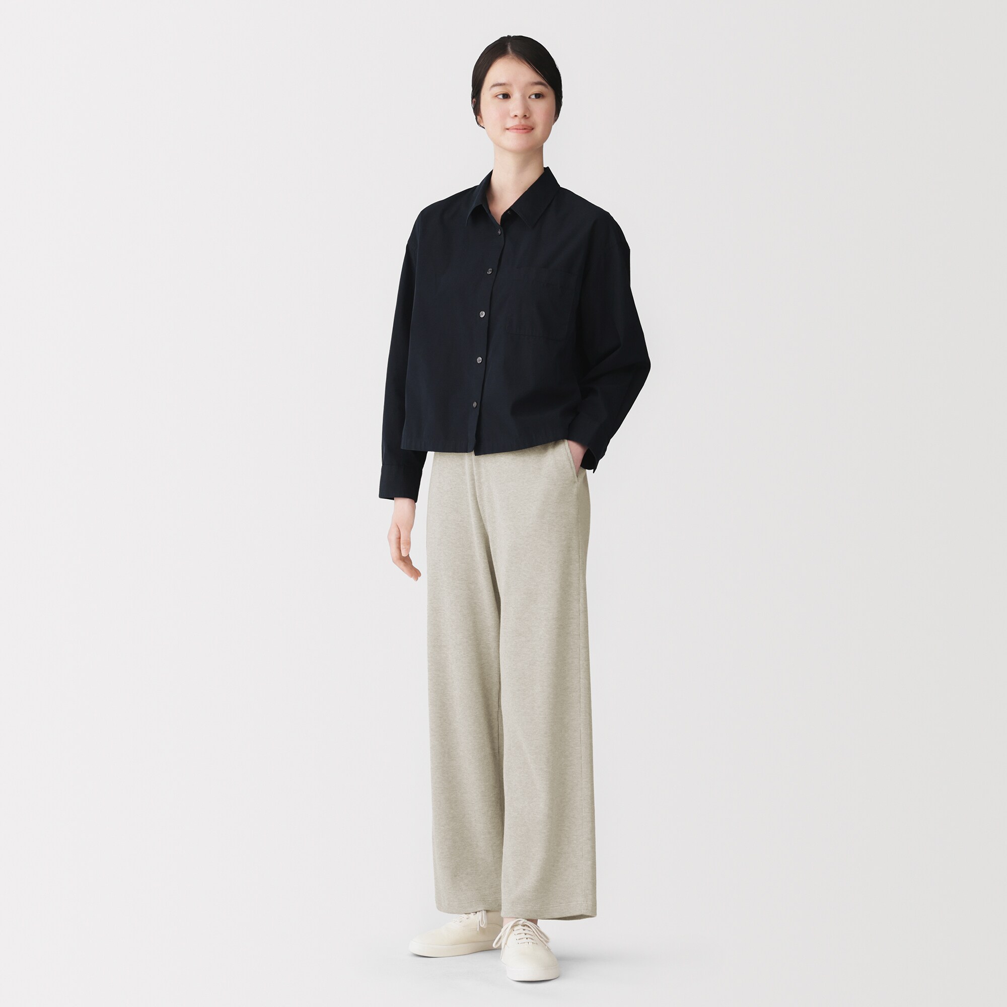 婦人　ワッフル編みパンツ