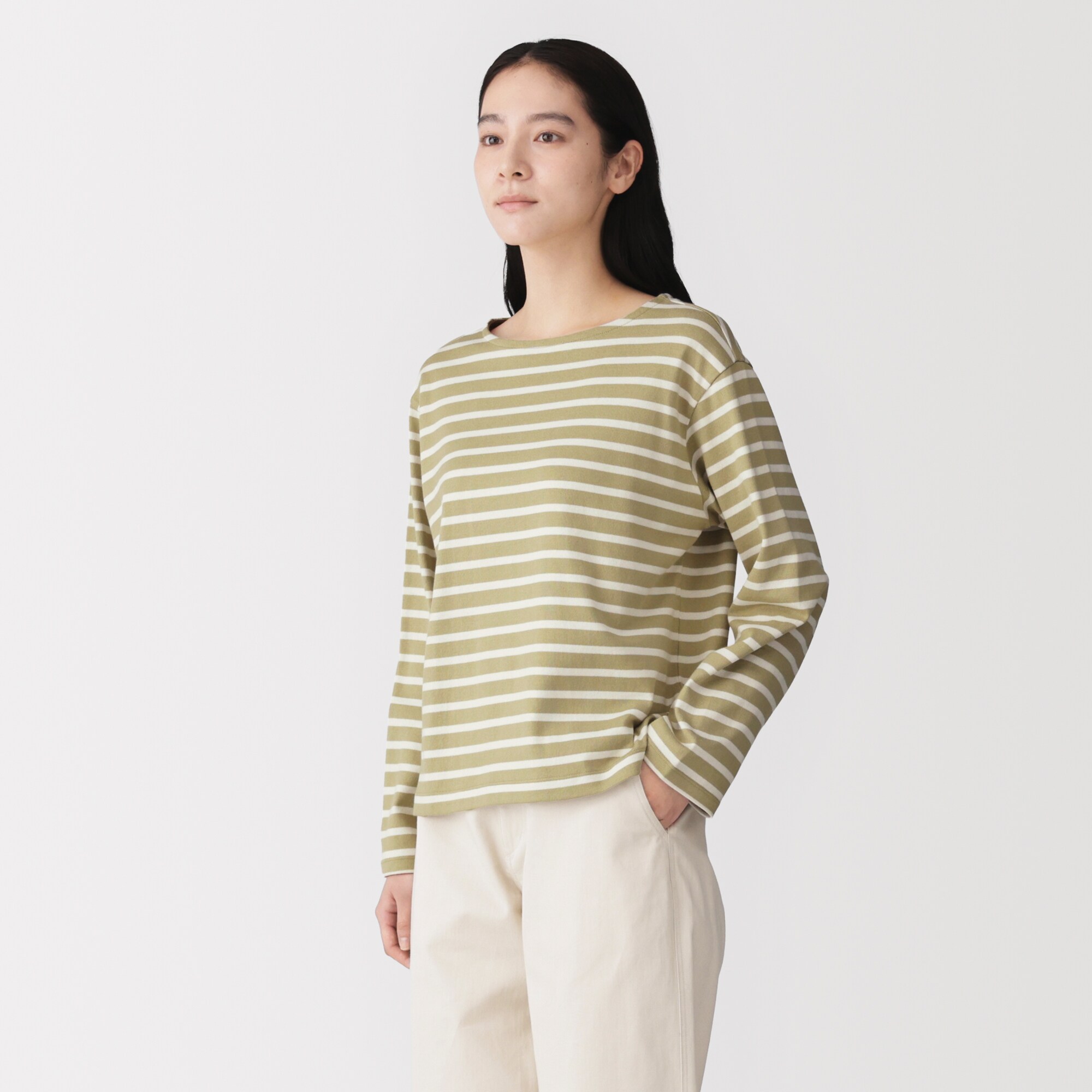 婦人　太番手ボートネック長袖Ｔシャツ