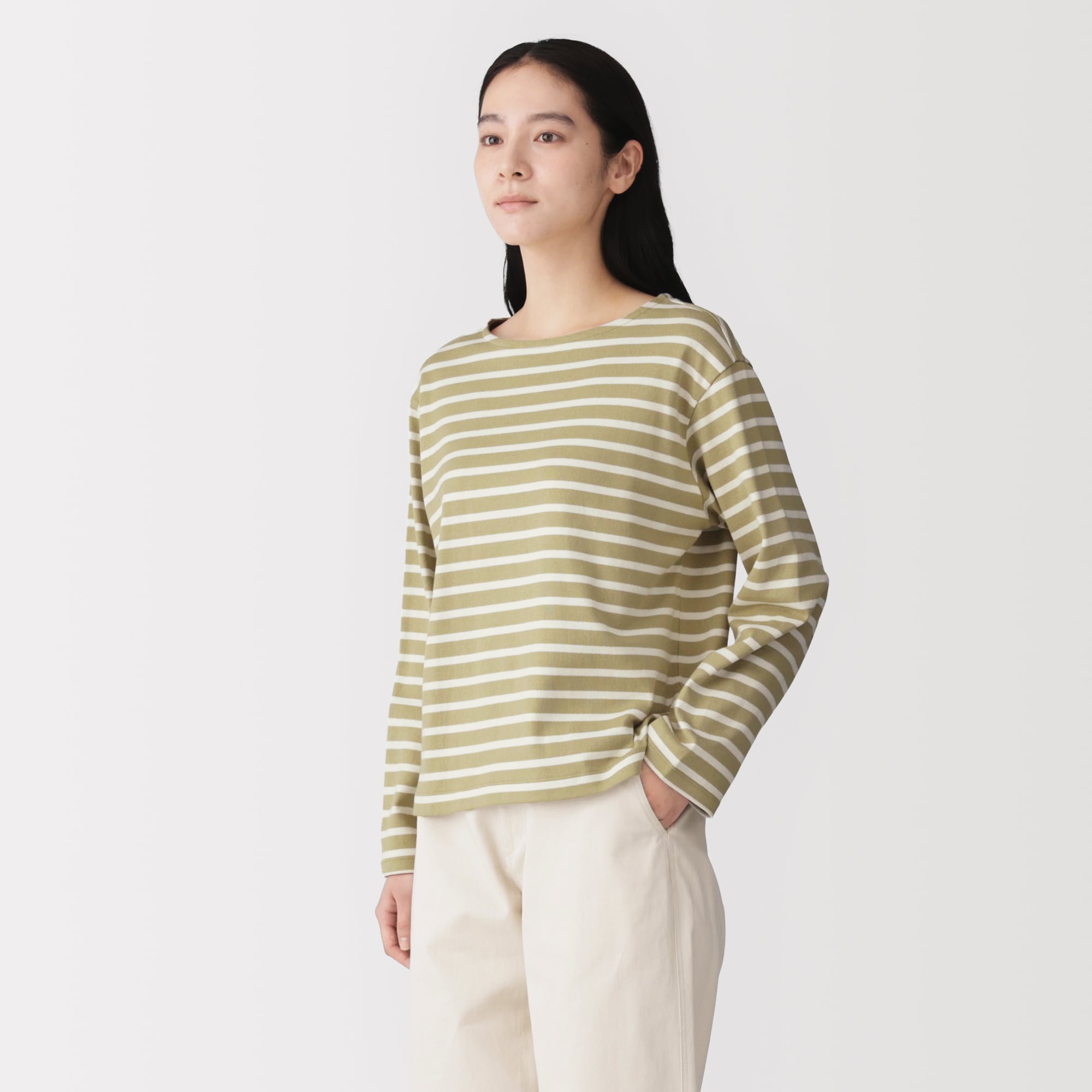 婦人　太番手ボートネック長袖Ｔシャツ