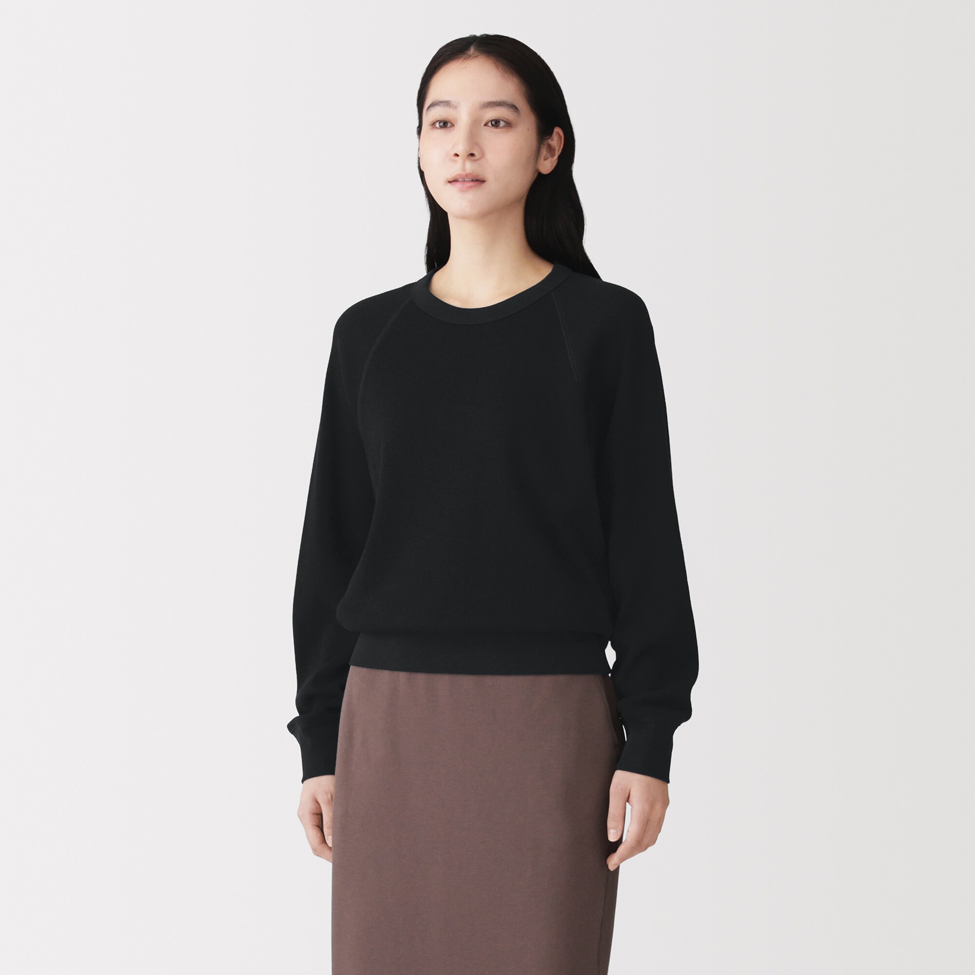 婦人　ワッフル編みクルーネック長袖Ｔシャツ