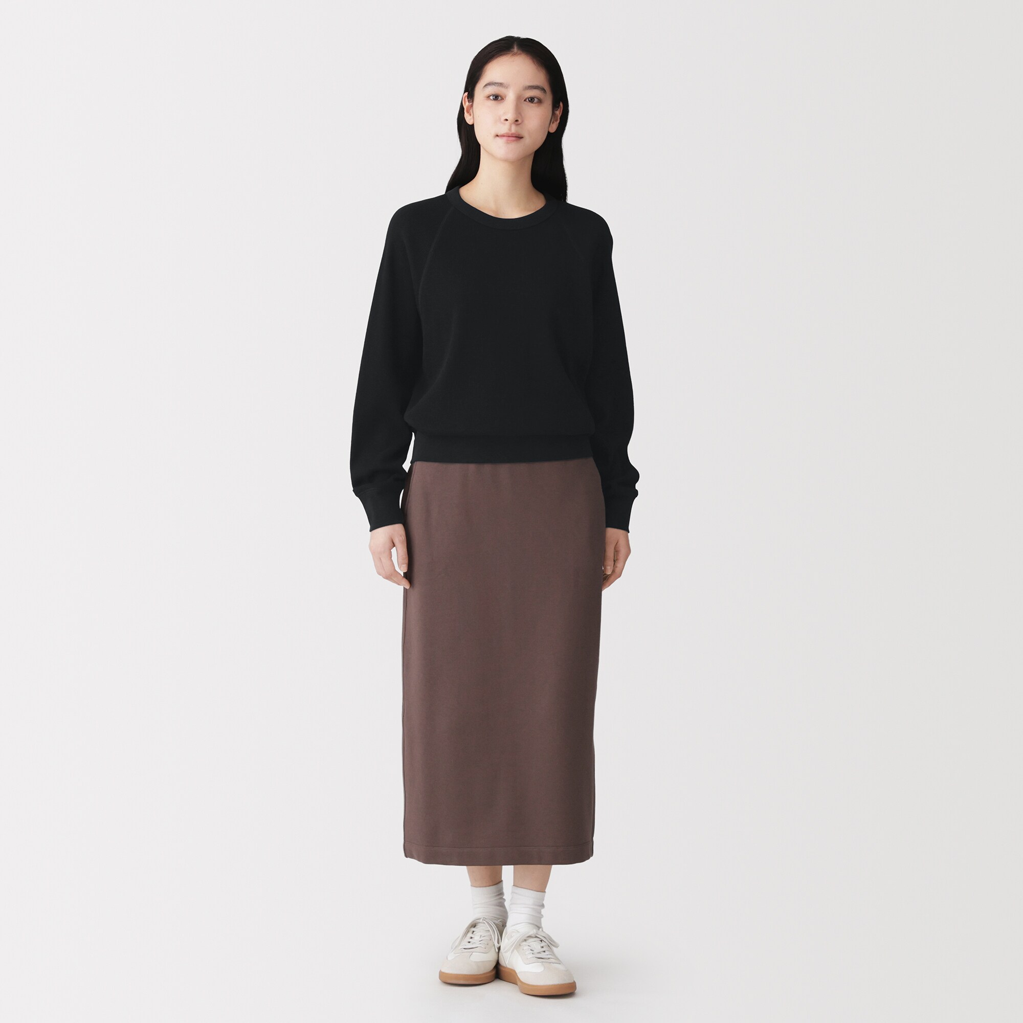 婦人　ワッフル編みクルーネック長袖Ｔシャツ