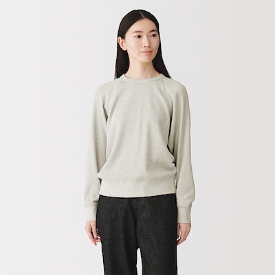 婦人　ワッフル編みクルーネック長袖Ｔシャツ