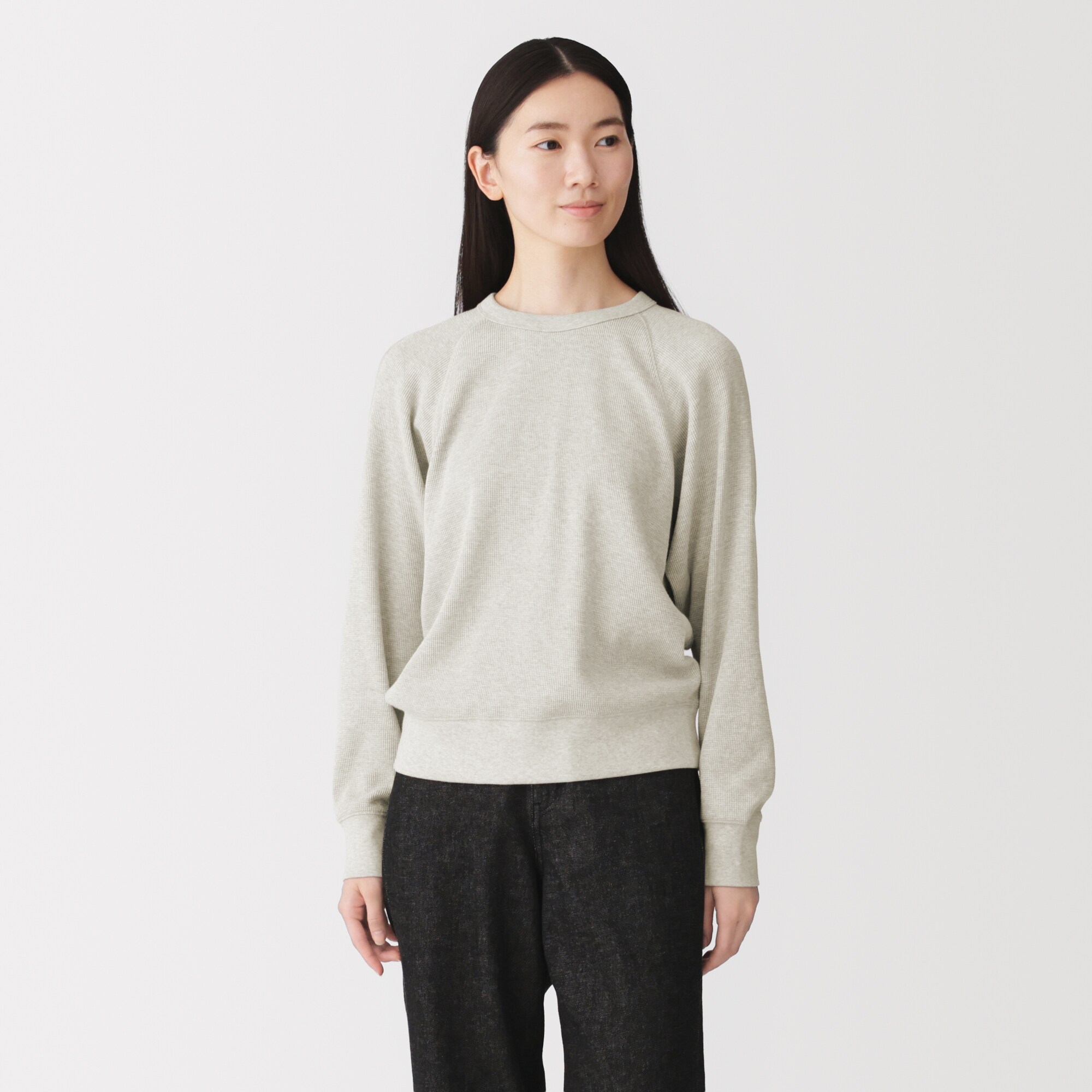 婦人　ワッフル編みクルーネック長袖Ｔシャツ