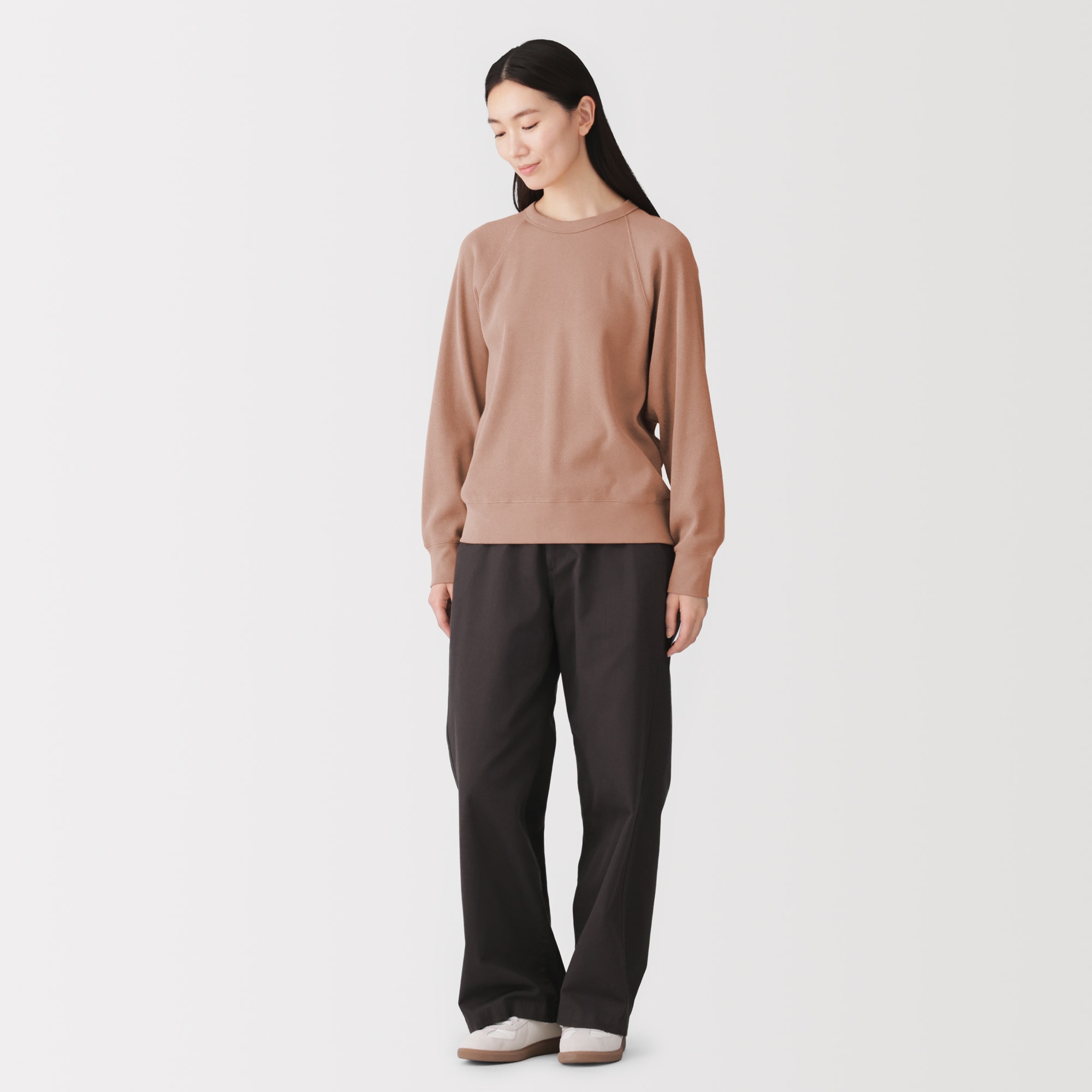 婦人　ワッフル編みクルーネック長袖Ｔシャツ