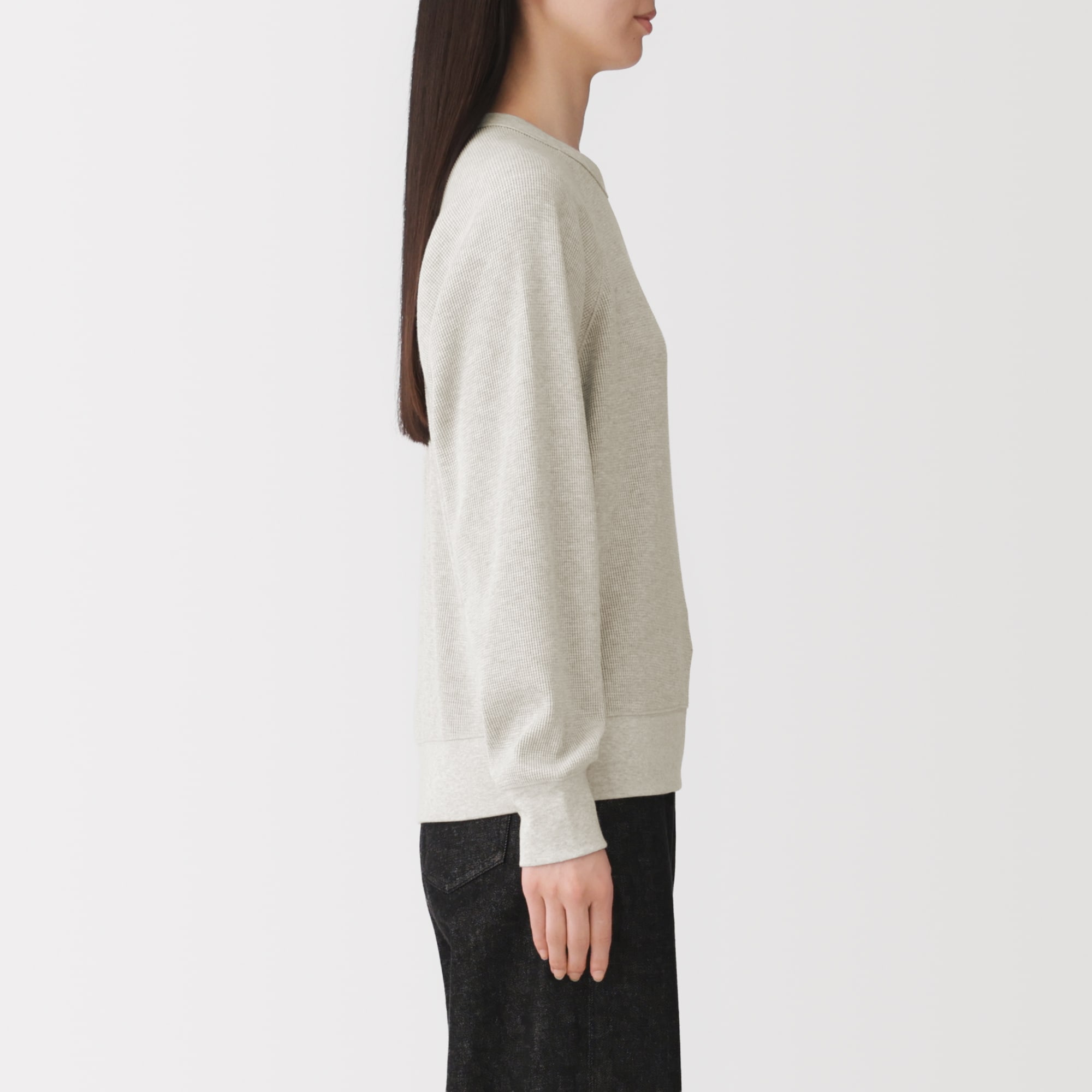 婦人　ワッフル編みクルーネック長袖Ｔシャツ